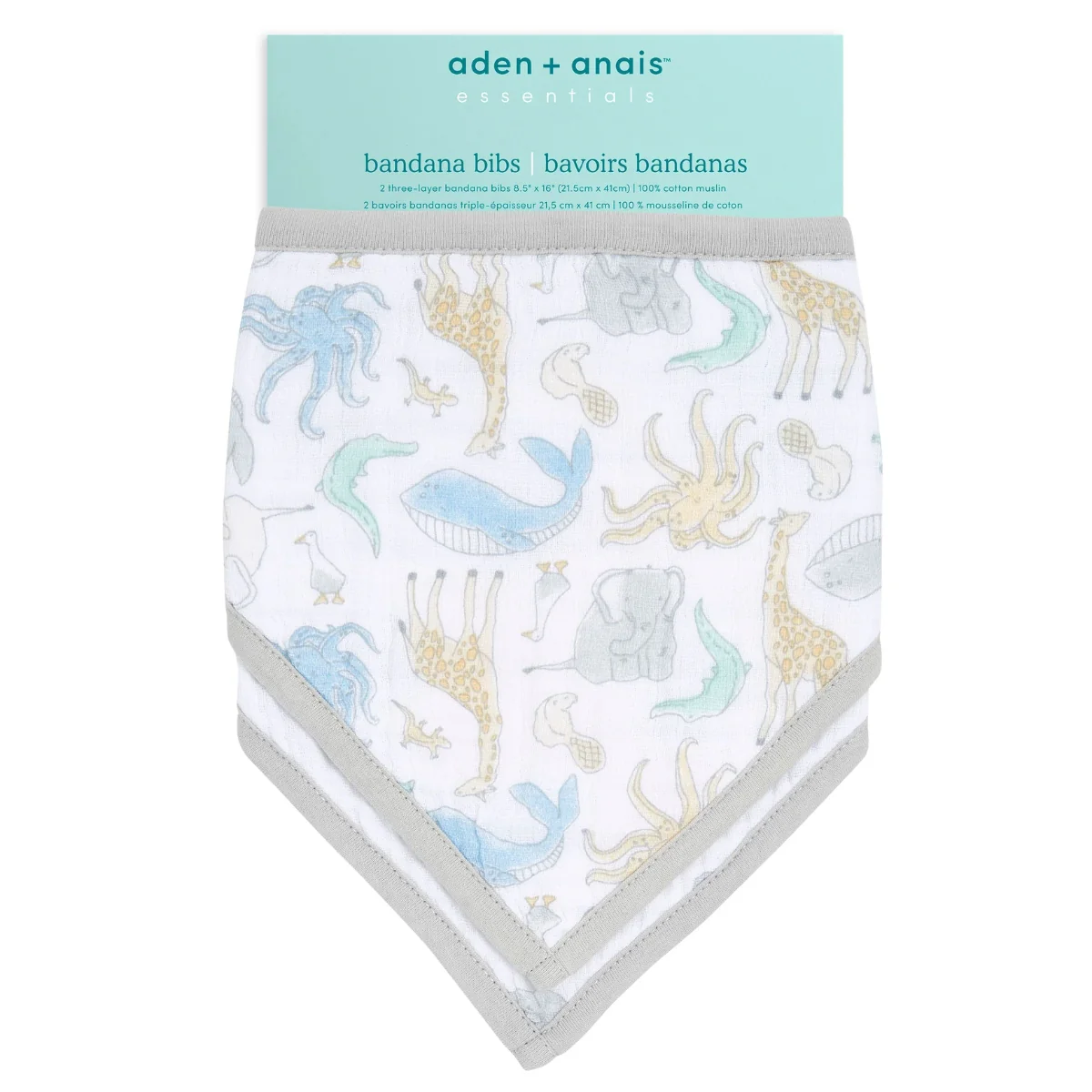 Aden+Anais Essentials Cotton Muslin Bandana Bibs 2 pack Natural History - Image 3