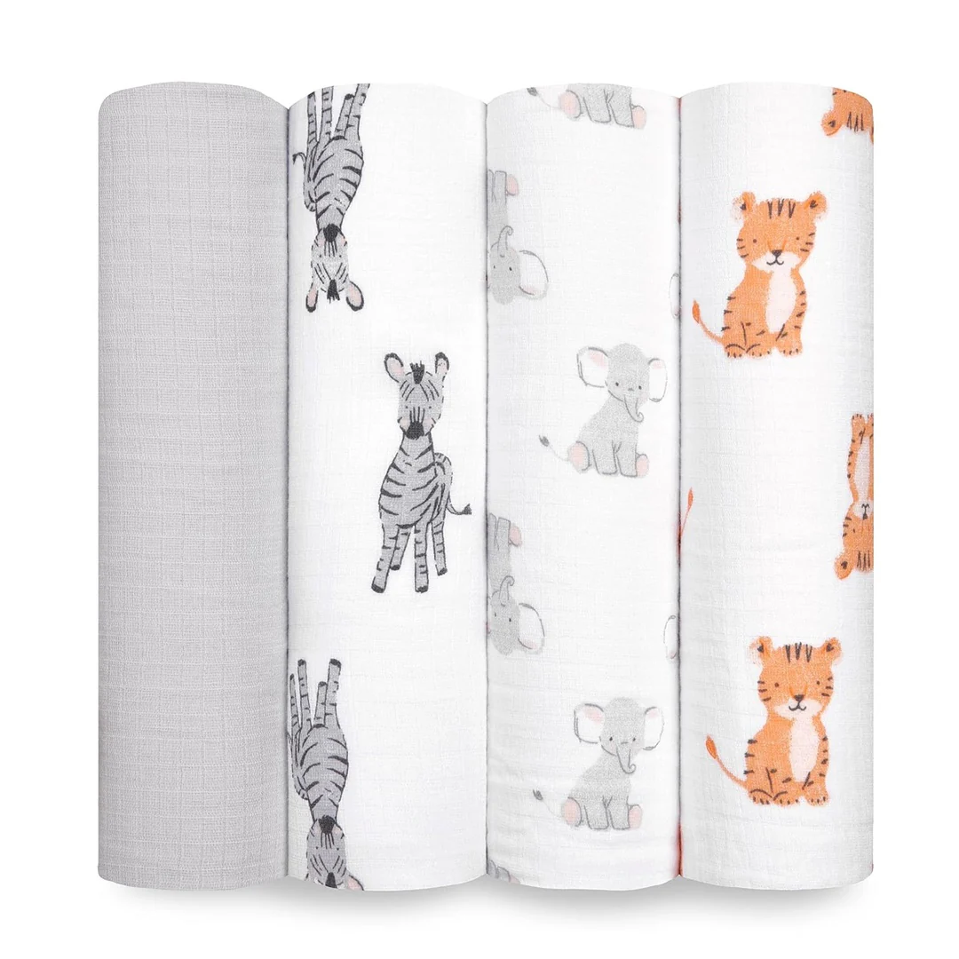 Aden + Anais - 4Pk Muslin Swaddles, Safari Babes