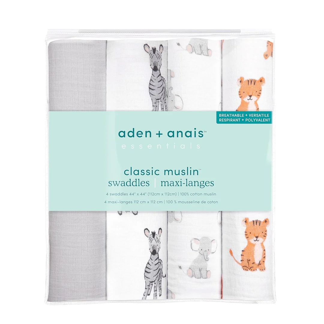 Aden + Anais - 4Pk Muslin Swaddles, Safari Babes - Image 2