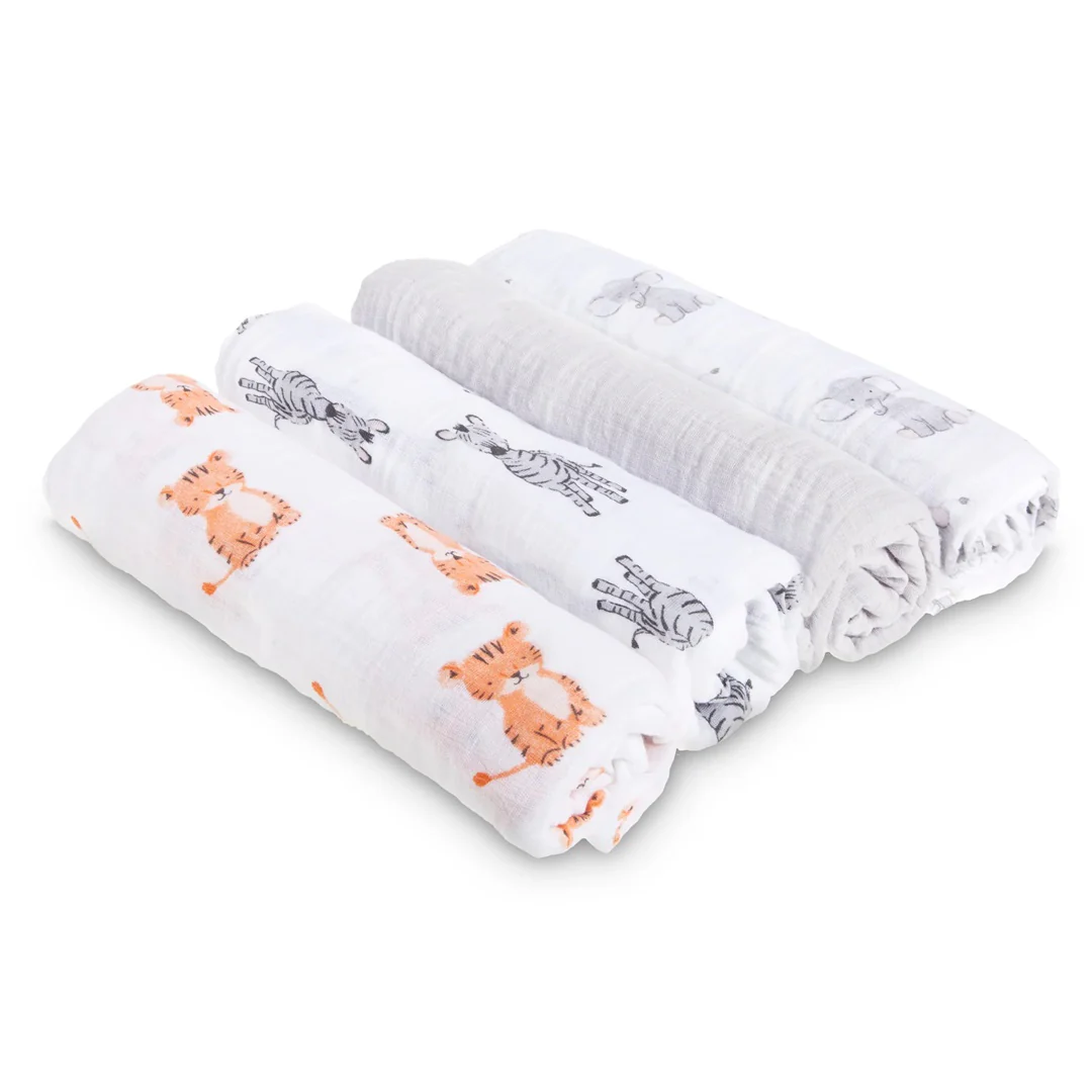 Aden + Anais - 4Pk Muslin Swaddles, Safari Babes - Image 3