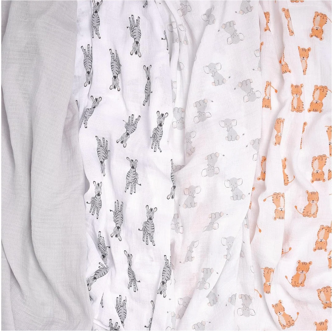 Aden + Anais - 4Pk Muslin Swaddles, Safari Babes - Image 4