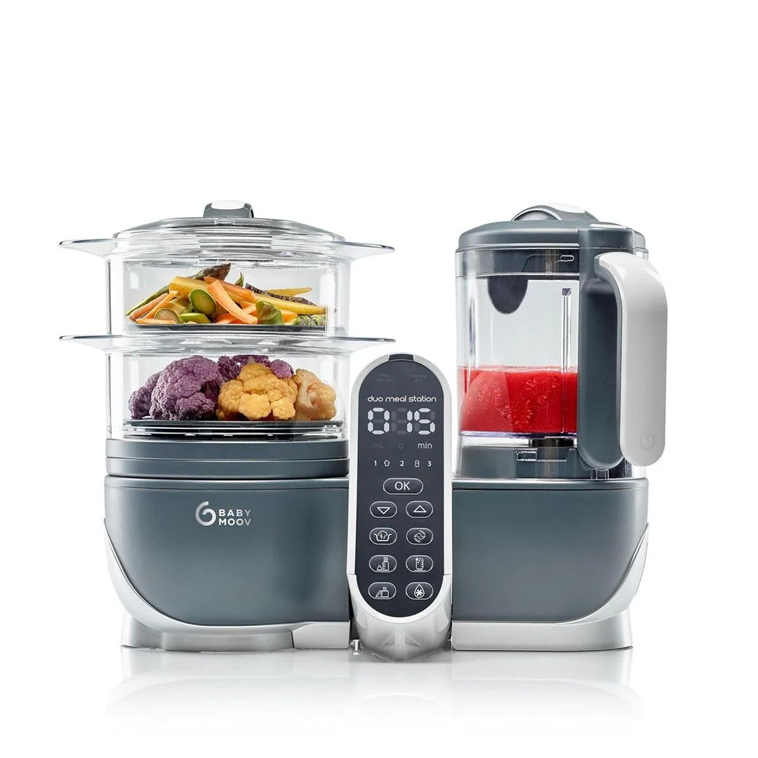 Babymoov Duo Meal Station 6-in-1 Food Maker with Steam Cooker, Industrial Grey