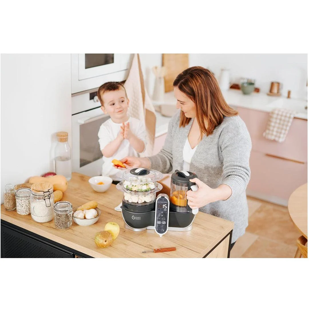 Babymoov Duo Meal Station 6-in-1 Food Maker with Steam Cooker, Industrial Grey - Image 2