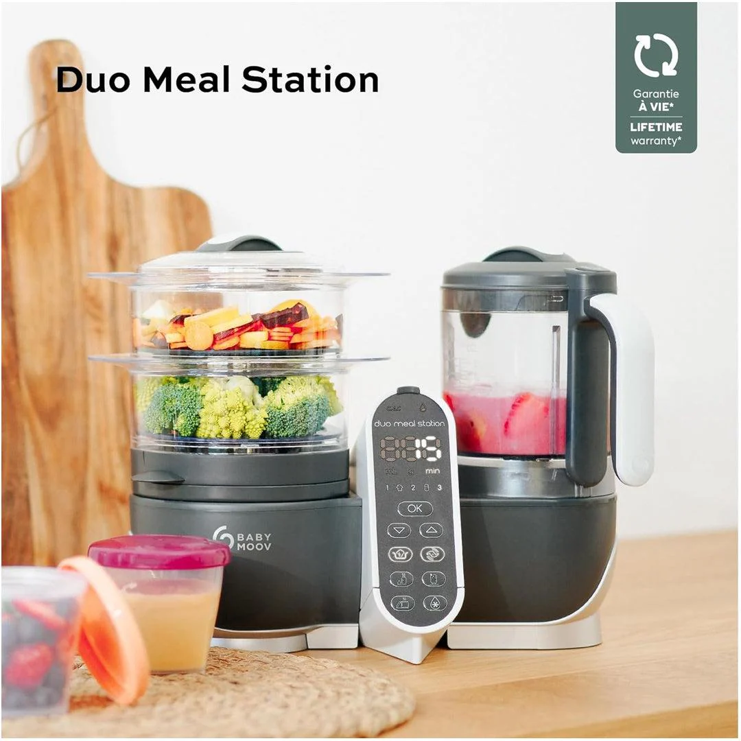 Babymoov Duo Meal Station 6-in-1 Food Maker with Steam Cooker, Industrial Grey - Image 3