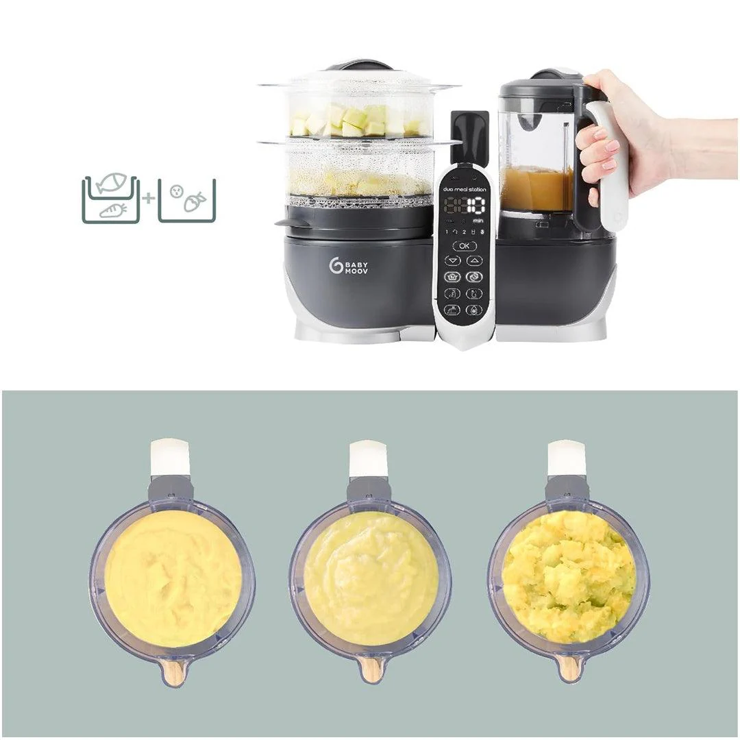Babymoov Duo Meal Station 6-in-1 Food Maker with Steam Cooker, Industrial Grey - Image 5