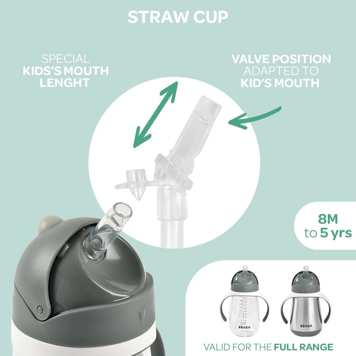 Beaba Stainless Steel Straw Sippy Cup - Oat - Image 4