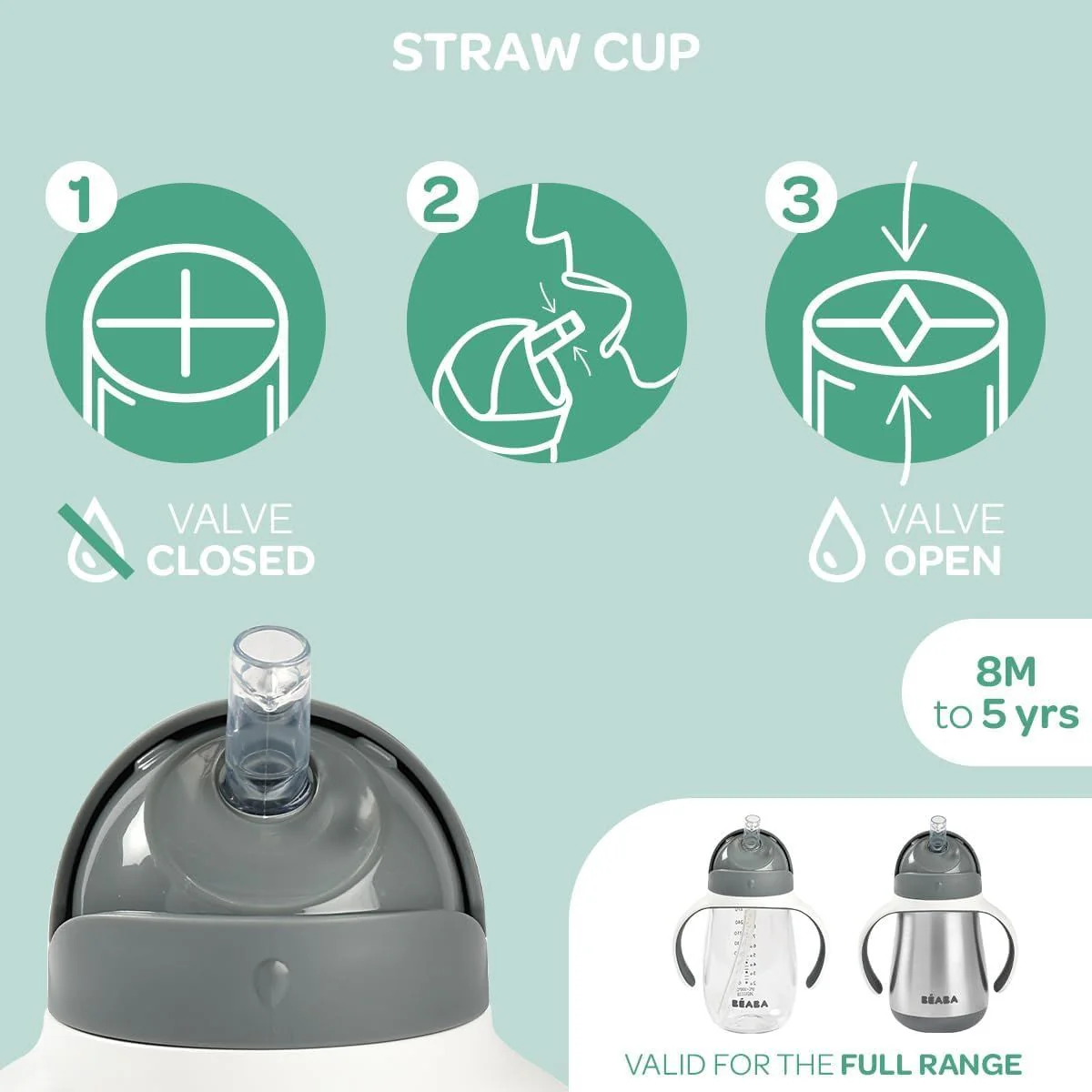 Beaba Stainless Steel Straw Sippy Cup - Oat - Image 5