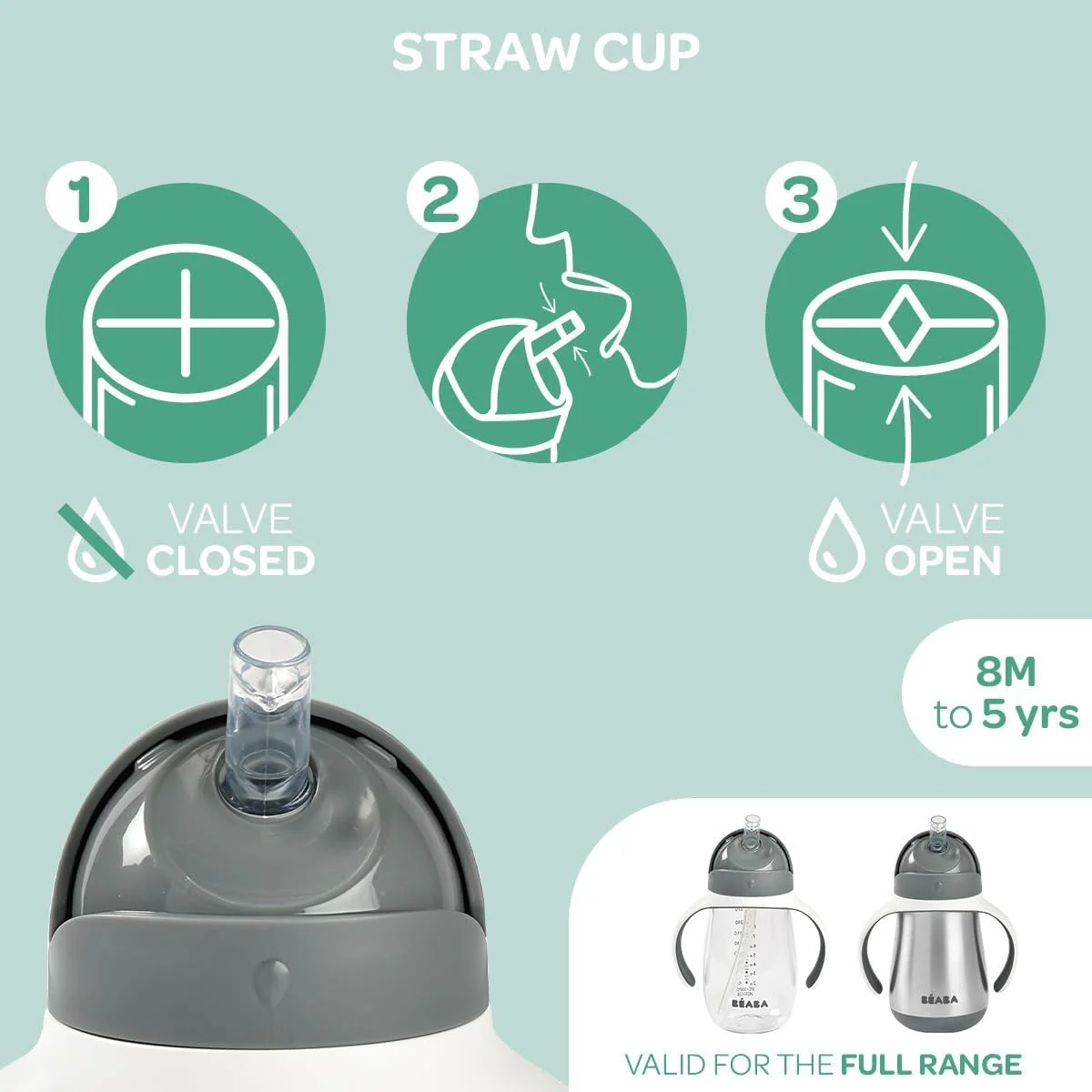 Beaba Stainless Steel Straw Sippy Cup - Terracota - Image 5