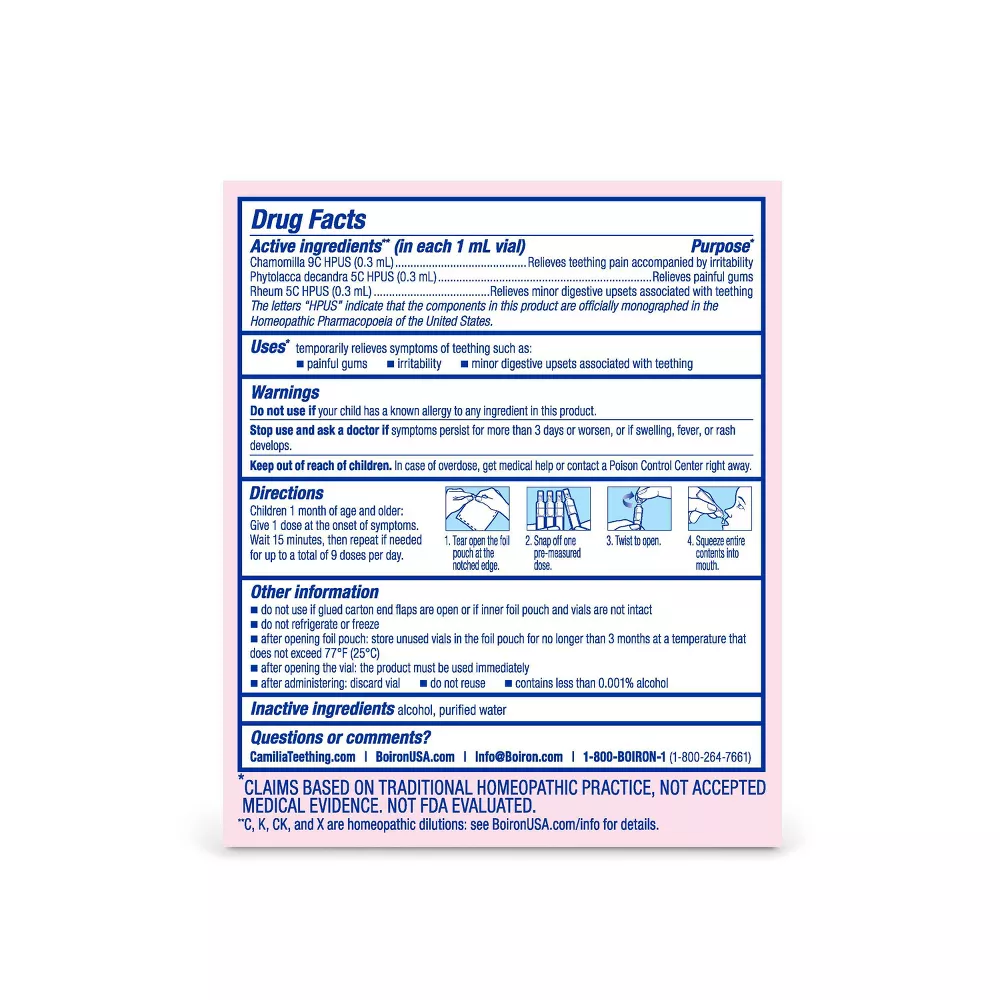 Boiron Camilia Homeopathic Medicine For Teething Relief 30 Dose - Image 4