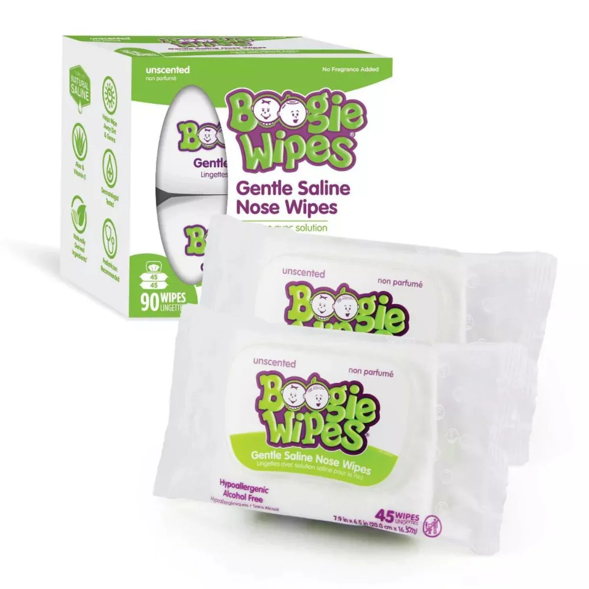 Boogie Wipes Saline Nose Wipes Unscented - 90 Count