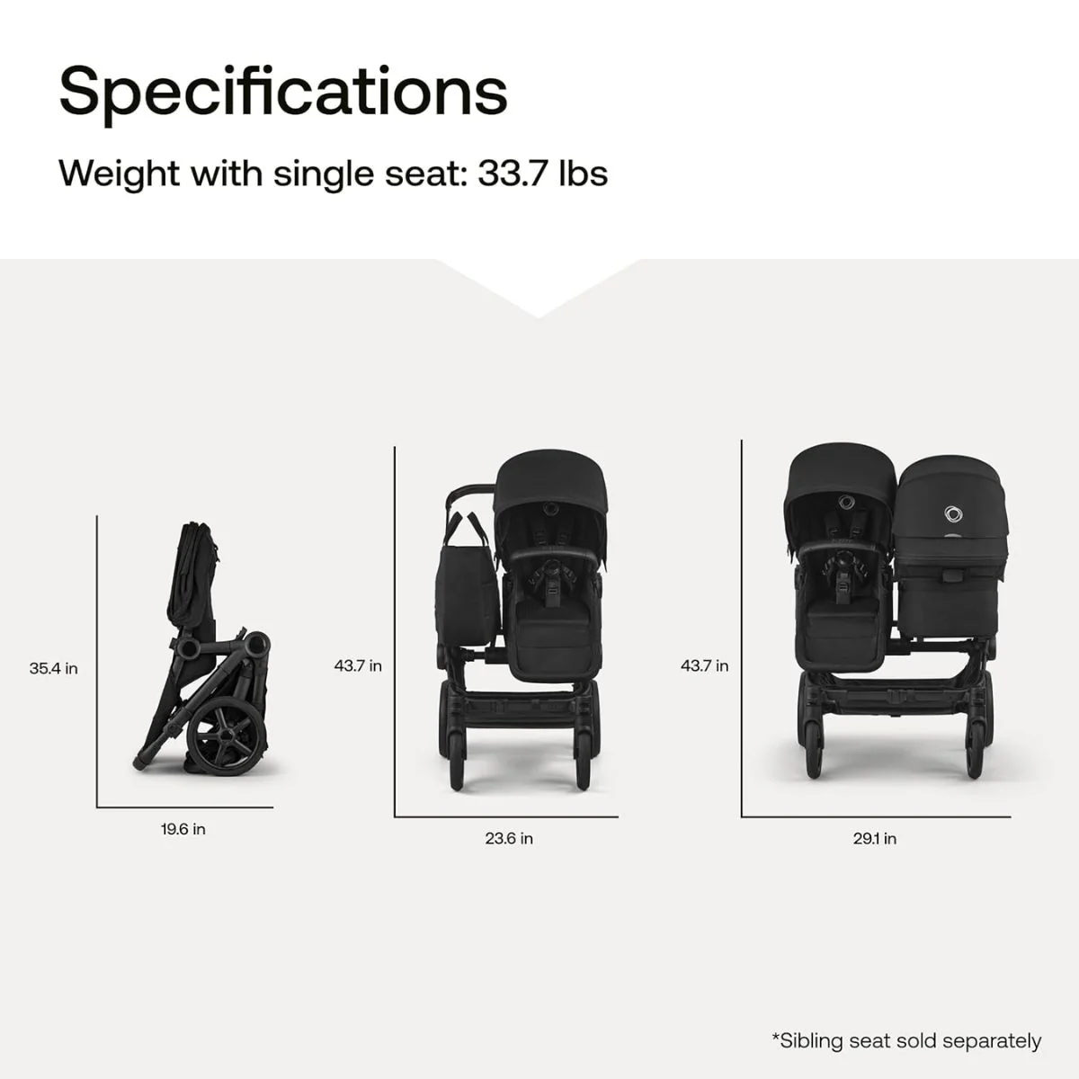 Bugaboo Donkey 6 Complete Single-to-Double Stroller - Black / Heritage Black - Image 18