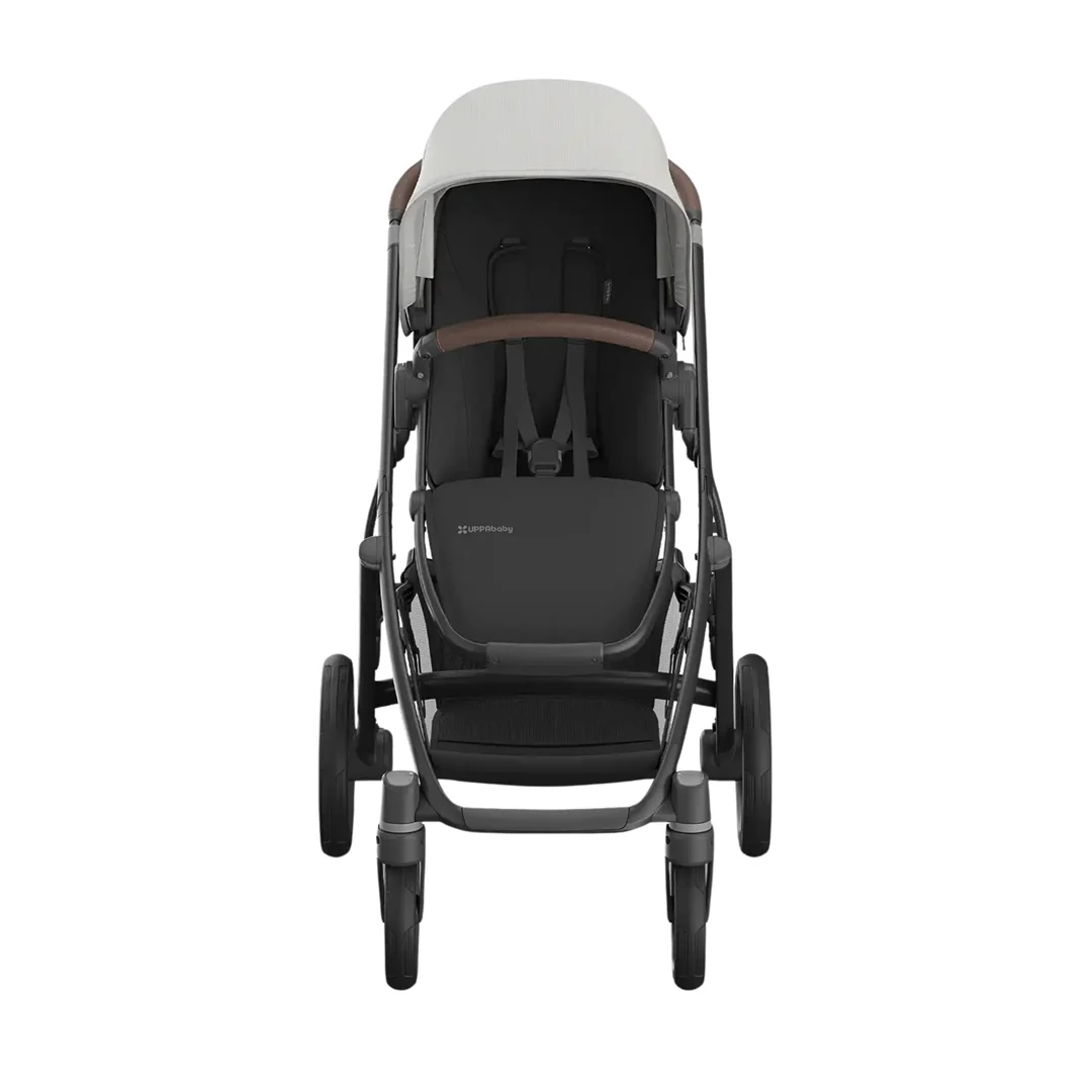 Uppababy Vista V3 Stroller - Savannah Pearl Gray Jacquard/Carbon Frame/Chestnut Leather - Image 3