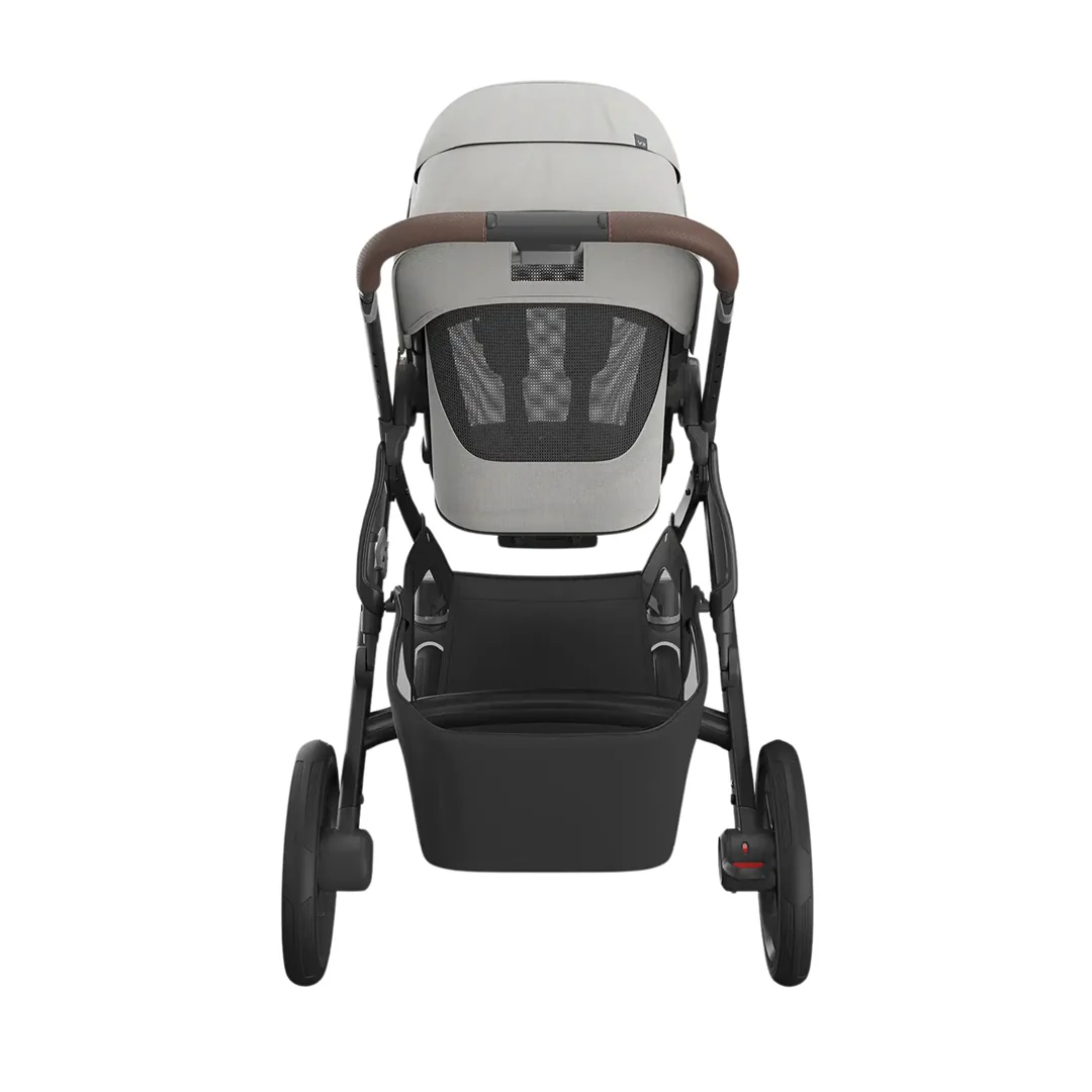 Uppababy Vista V3 Stroller - Savannah Pearl Gray Jacquard/Carbon Frame/Chestnut Leather - Image 4
