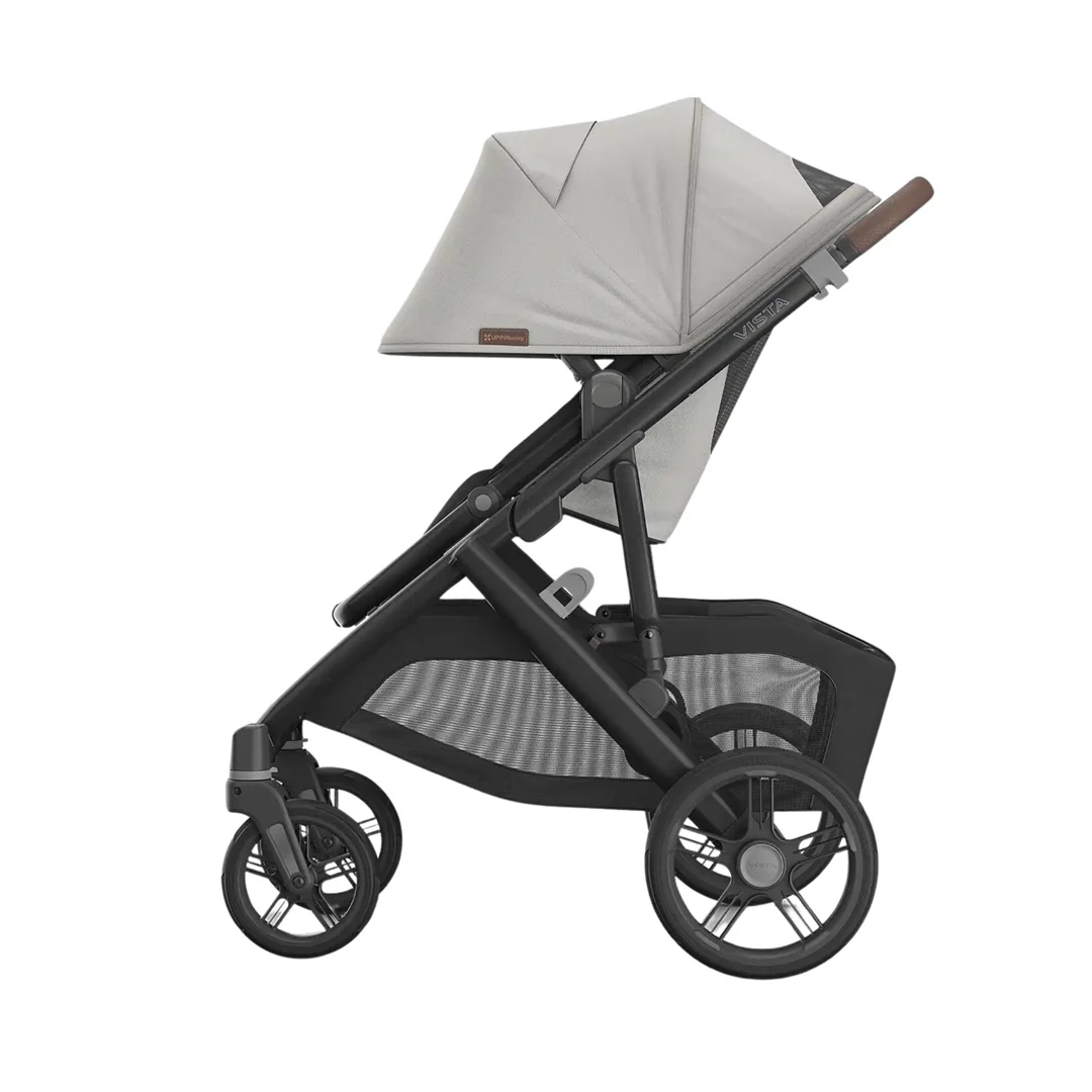 Uppababy Vista V3 Stroller - Savannah Pearl Gray Jacquard/Carbon Frame/Chestnut Leather - Image 5