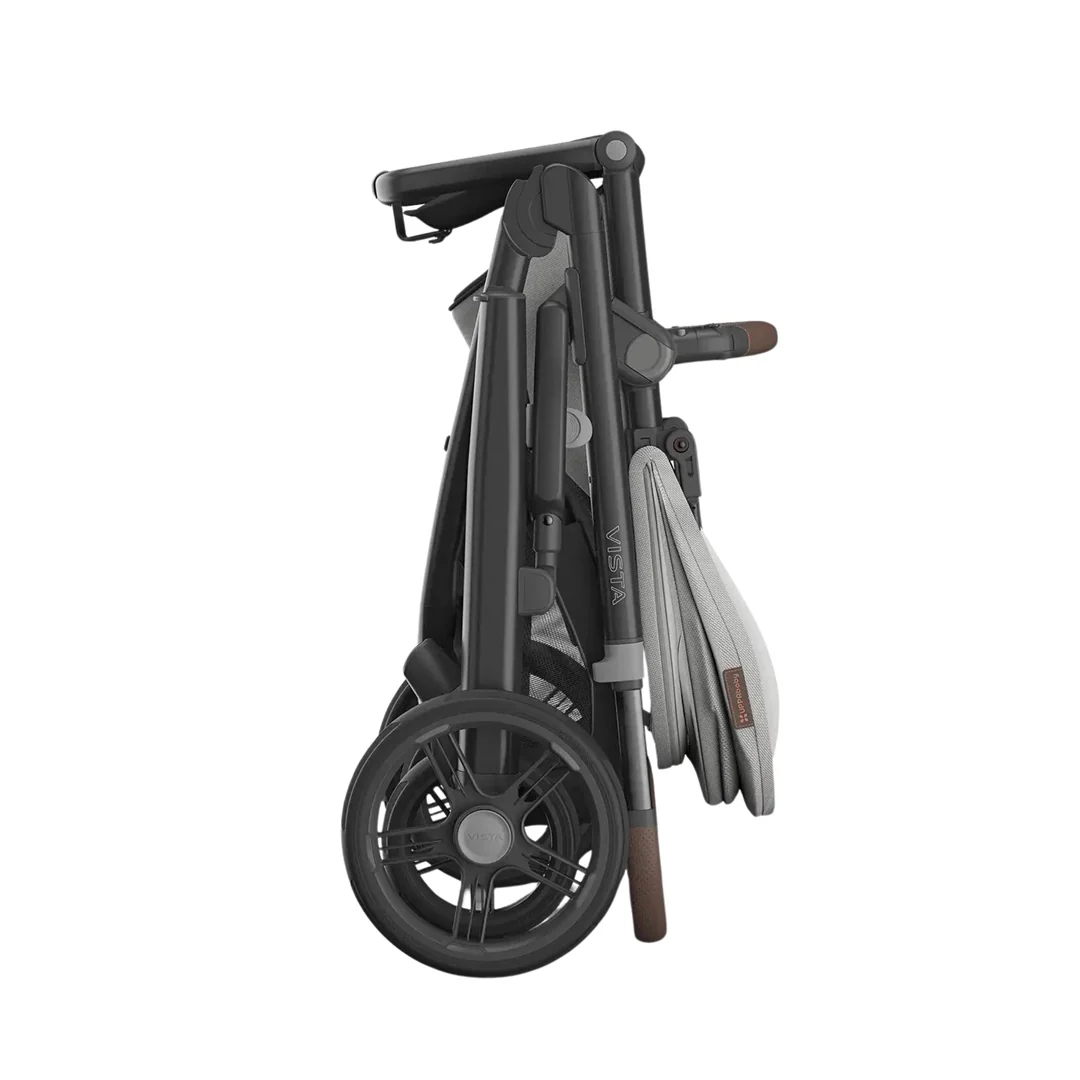 Uppababy Vista V3 Stroller - Savannah Pearl Gray Jacquard/Carbon Frame/Chestnut Leather - Image 9