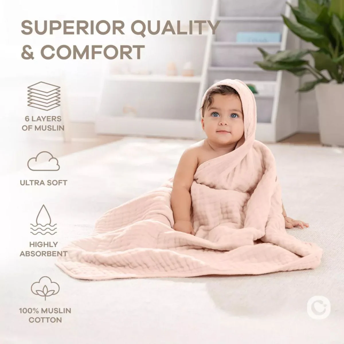 Comfy Cubs Hooded Baby Towel 2 pack 100% Muslin Cotton - Blush - Image 4