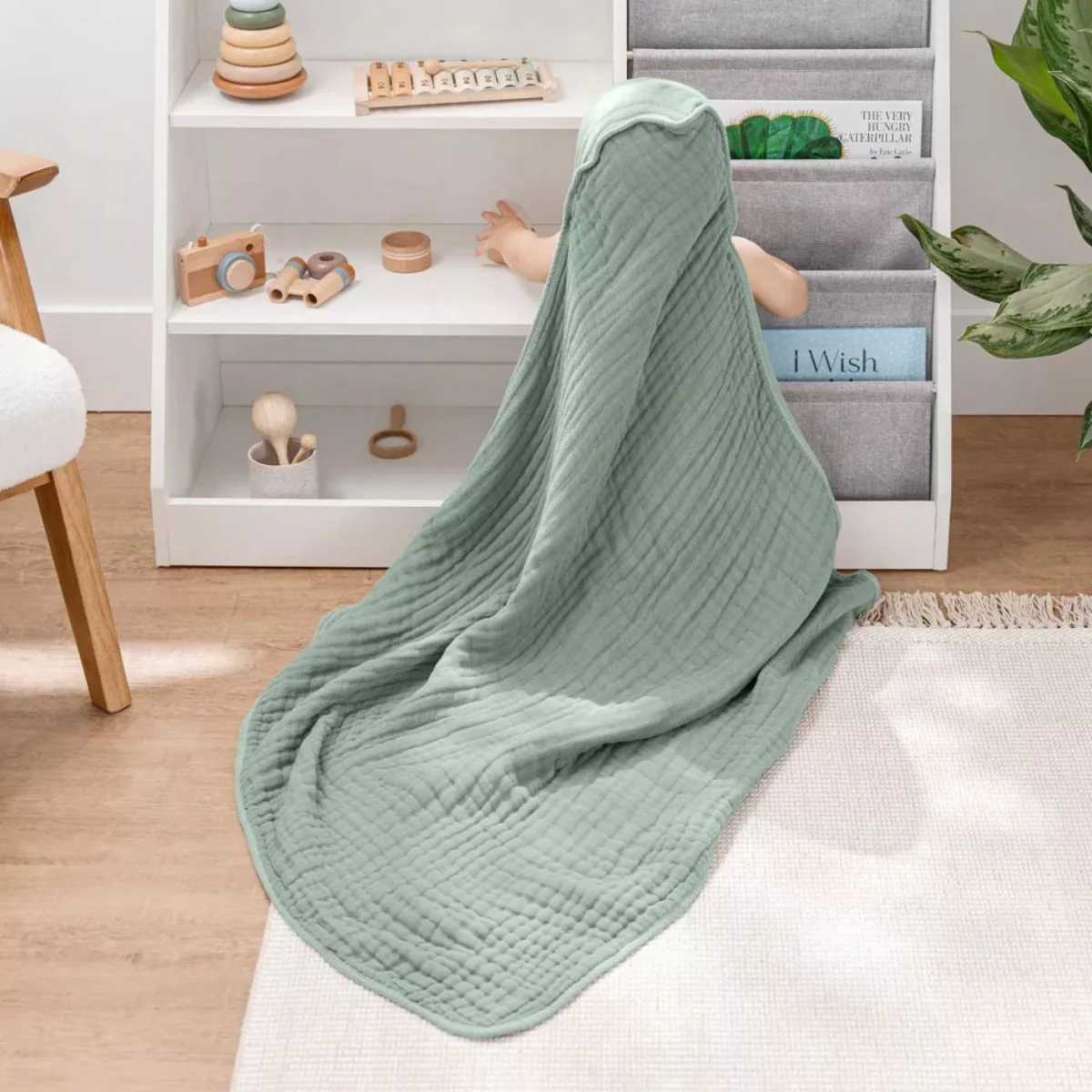 Comfy Cubs Hooded Baby Towel 2 pack 100% Muslin Cotton - Fern - Image 2