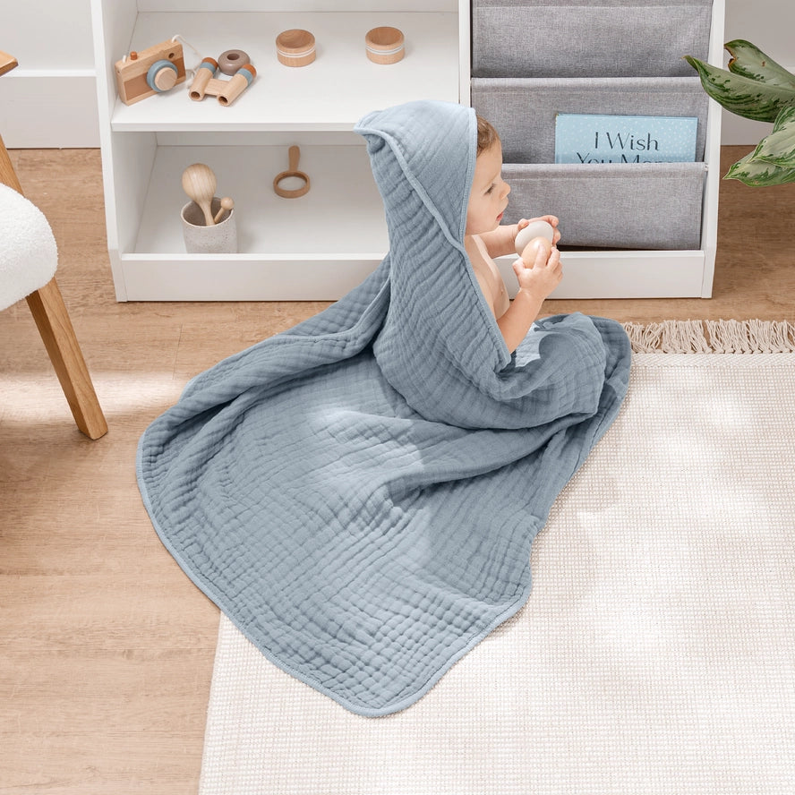 Comfy Cubs Hooded Baby Towel 2 pack 100% Muslin Cotton - Pacific Blue and Fern - Image 3