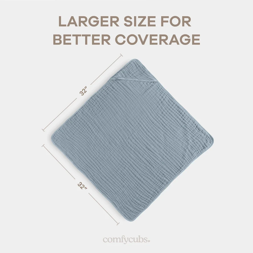 Comfy Cubs Hooded Baby Towel 2 pack 100% Muslin Cotton - Pacific Blue and Fern - Image 4