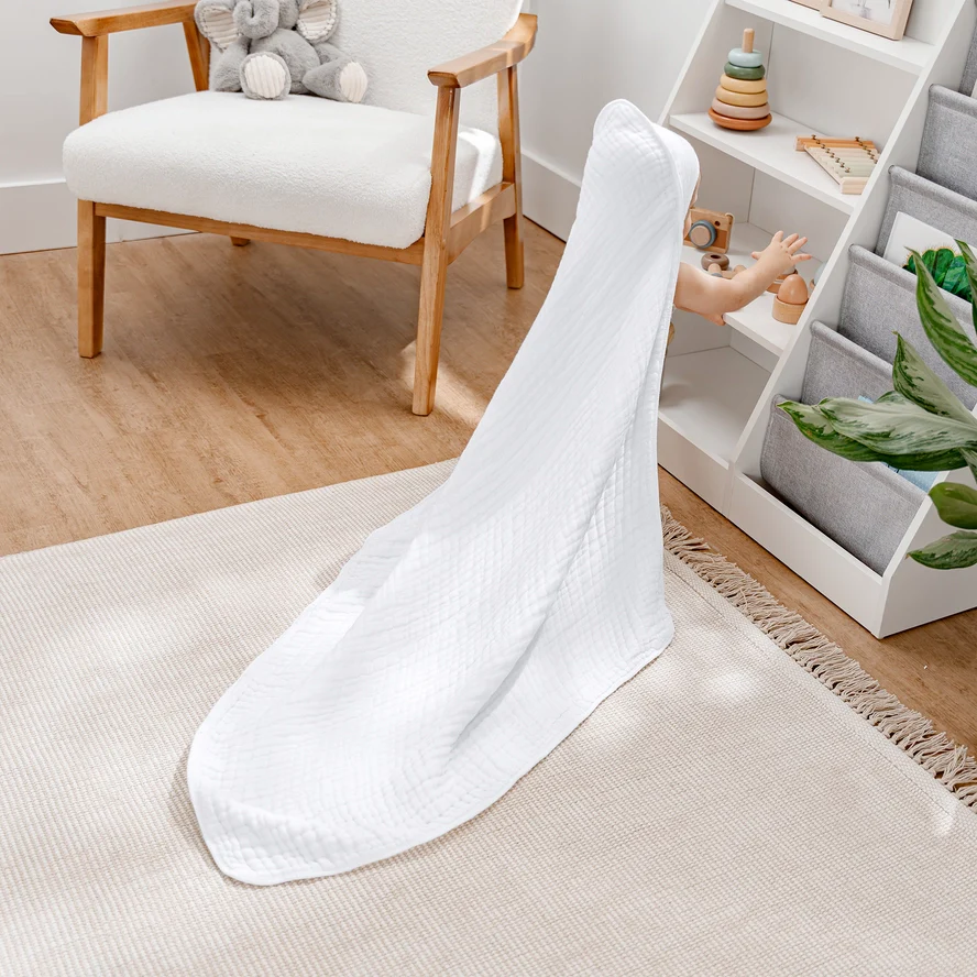 Comfy Cubs Hooded Baby Towel 2 pack 100% Muslin Cotton  - White - Image 2