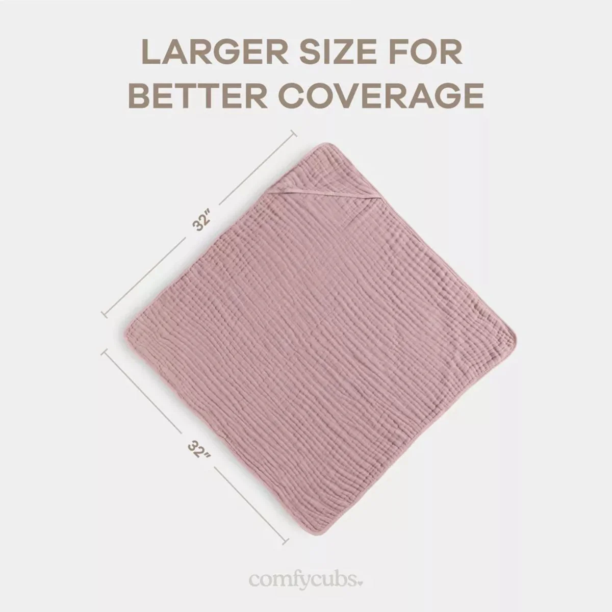 Comfy Cubs Hooded Baby Towel 2 pack 100% Muslin Cotton - Mauve - Image 3