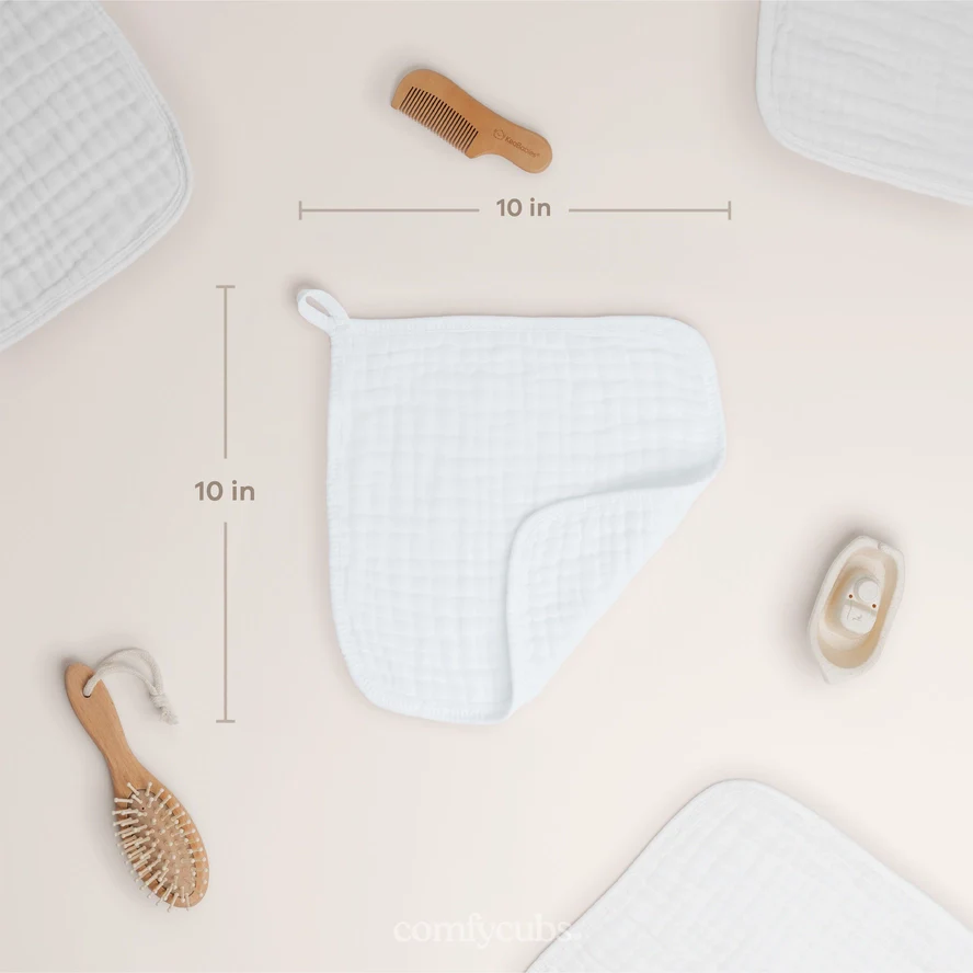Comfy Cubs Muslin Baby Washcloths, Soft 10"x10" Cotton - White - Image 3
