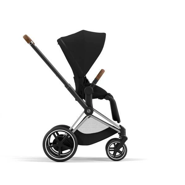 Cybex E-Priam 2 Stroller - Chrome/Brown Frame and Deep Black Seat Pack - Image 3