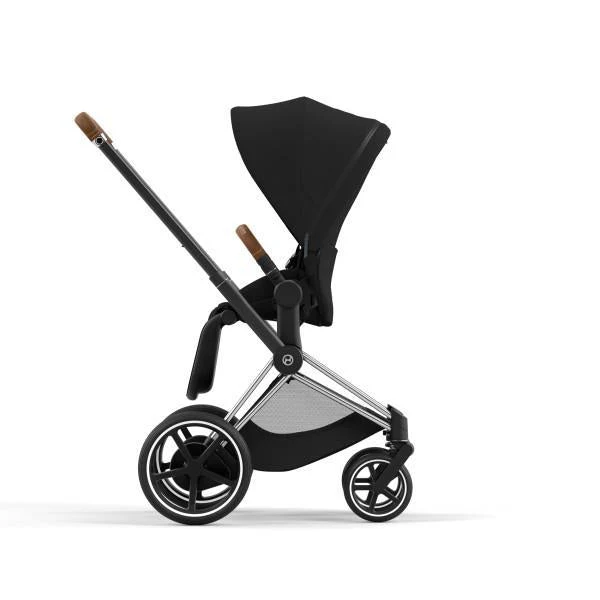 Cybex E-Priam 2 Stroller - Chrome/Brown Frame and Deep Black Seat Pack - Image 4