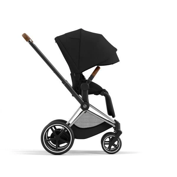 Cybex E-Priam 2 Stroller - Chrome/Brown Frame and Deep Black Seat Pack - Image 6
