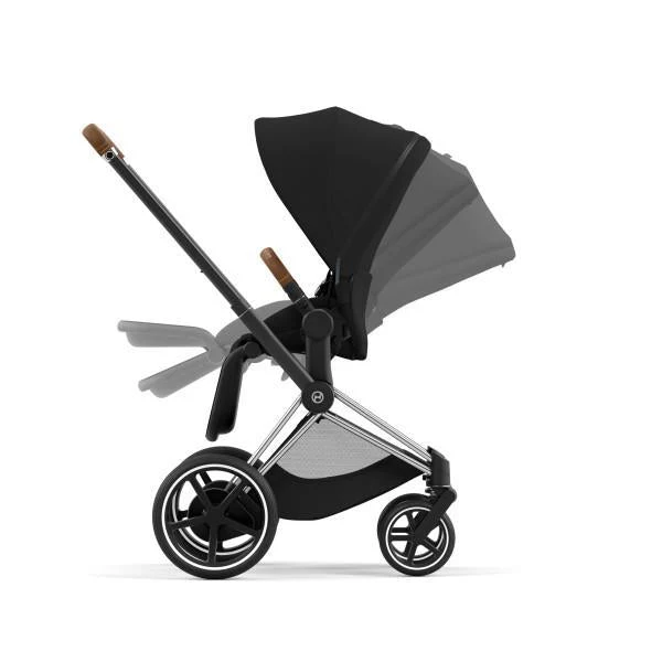 Cybex E-Priam 2 Stroller - Chrome/Brown Frame and Deep Black Seat Pack - Image 7