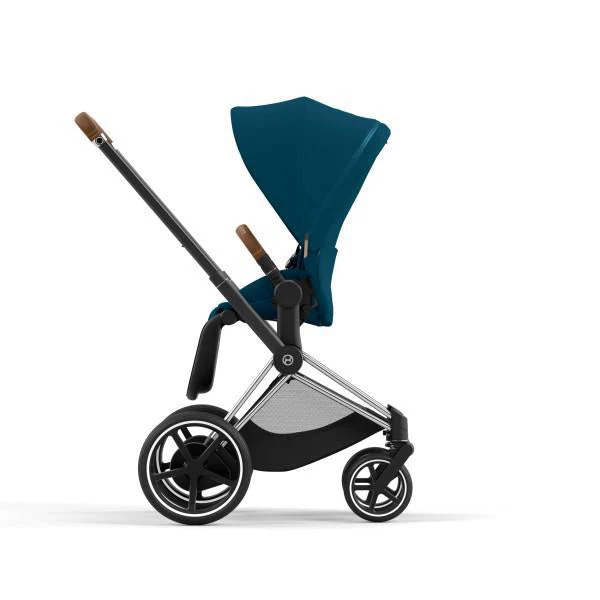 Cybex E-Priam 2 Stroller - Chrome/Brown Frame and Mountain Blue Seat Pack - Image 3