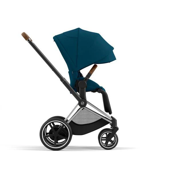 Cybex E-Priam 2 Stroller - Chrome/Brown Frame and Mountain Blue Seat Pack - Image 4