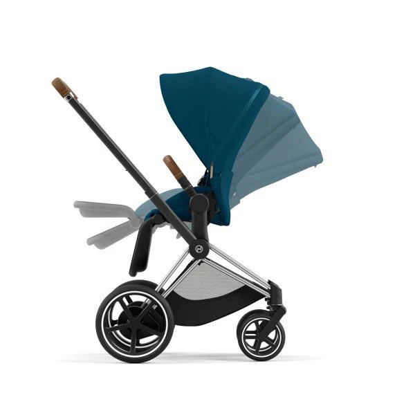 Cybex E-Priam 2 Stroller - Chrome/Brown Frame and Mountain Blue Seat Pack - Image 5