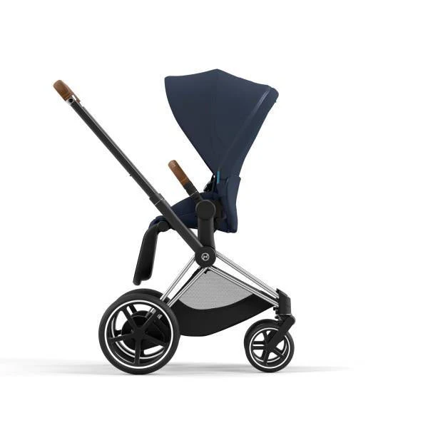 Cybex E-Priam 2 Stroller - Chrome/Brown Frame and Nautical Blue Seat Pack - Image 4