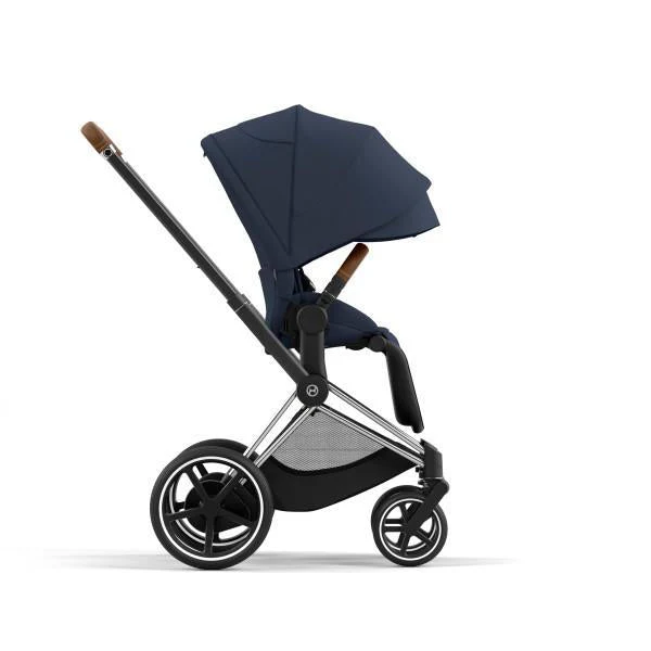 Cybex E-Priam 2 Stroller - Chrome/Brown Frame and Nautical Blue Seat Pack - Image 5