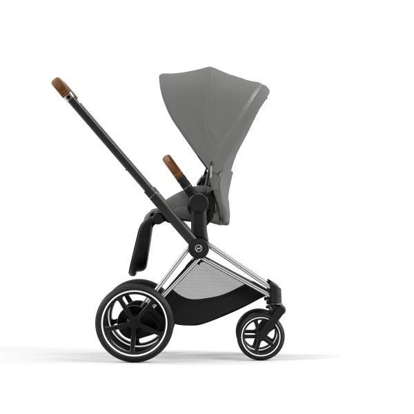 Cybex E-Priam 2 Stroller - Chrome/Brown Frame and Soho Grey Seat Pack - Image 4