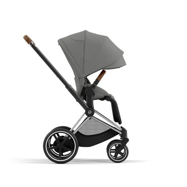 Cybex E-Priam 2 Stroller - Chrome/Brown Frame and Soho Grey Seat Pack - Image 6