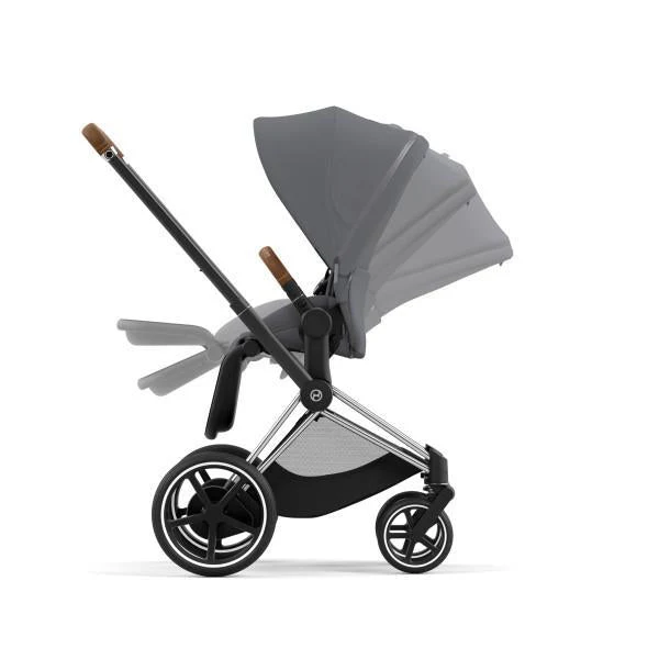 Cybex E-Priam 2 Stroller - Chrome/Brown Frame and Soho Grey Seat Pack - Image 7