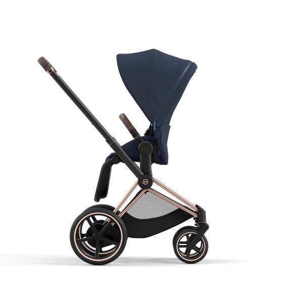 Cybex E-Priam 2 Stroller - Rose Gold/Brown Frame and Nautical Blue Seat Pack - Image 4