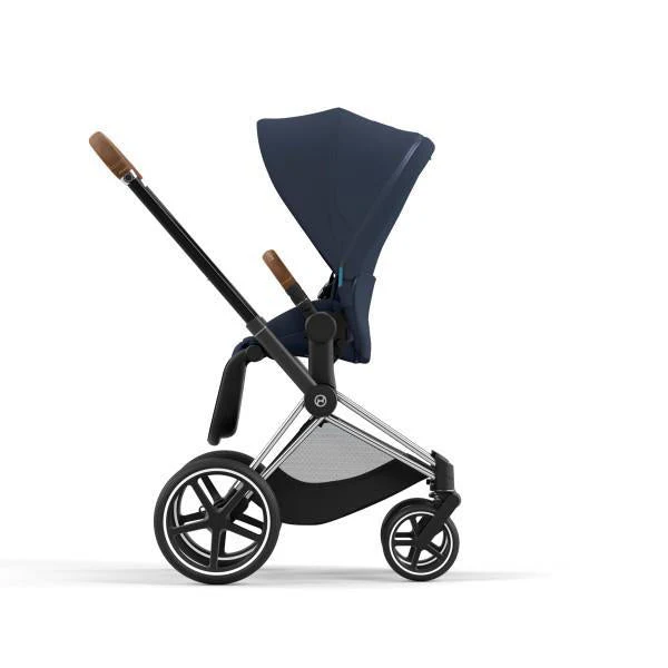 Cybex Priam 4 Stroller - Chrome/Brown Frame and Nautical Blue Seat Pack - Image 4