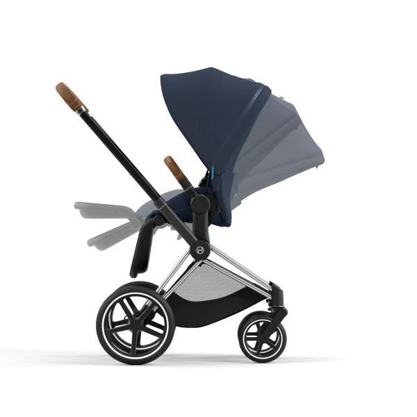 Cybex Priam 4 Stroller - Chrome/Brown Frame and Nautical Blue Seat Pack - Image 6