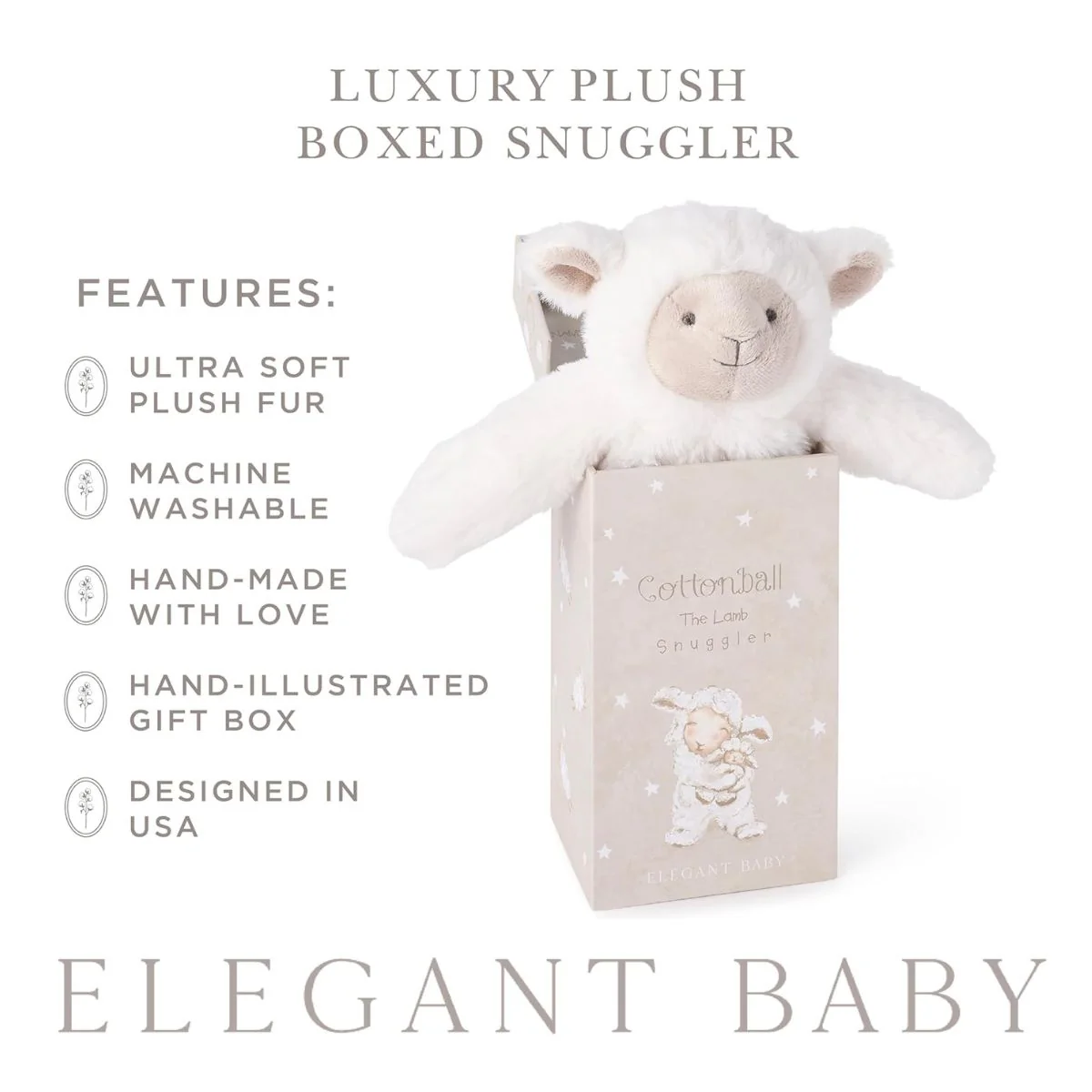 Elegant Baby Cottonball the Lamb Snuggler Plush Security Blanket w/ Gift Box - Image 5