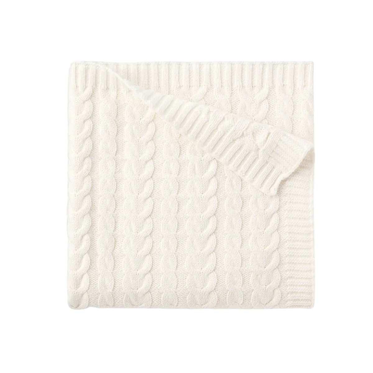 Elegant Baby Horseshoe Cable Knit Baby Blanket - White