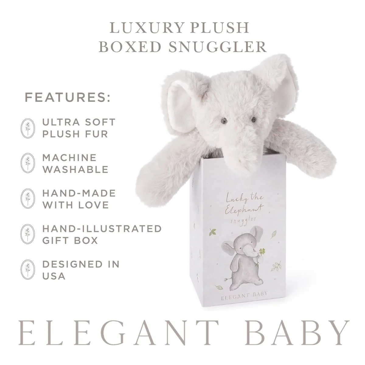 Elegant Baby Lucky the Elephant Snuggler Plush Security Blanket w/ Gift Box - Image 5