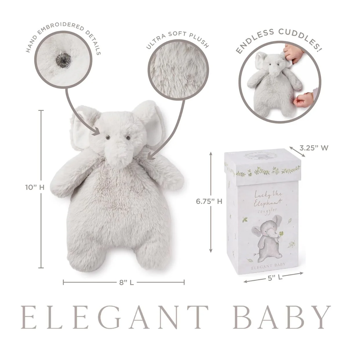 Elegant Baby Lucky the Elephant Snuggler Plush Security Blanket w/ Gift Box - Image 6