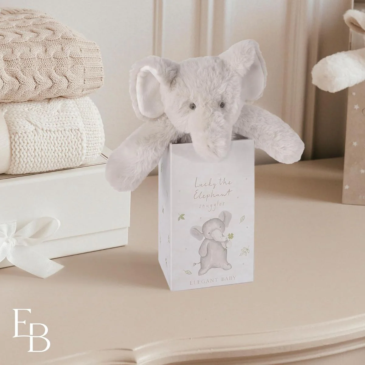 Elegant Baby Lucky the Elephant Snuggler Plush Security Blanket w/ Gift Box - Image 8