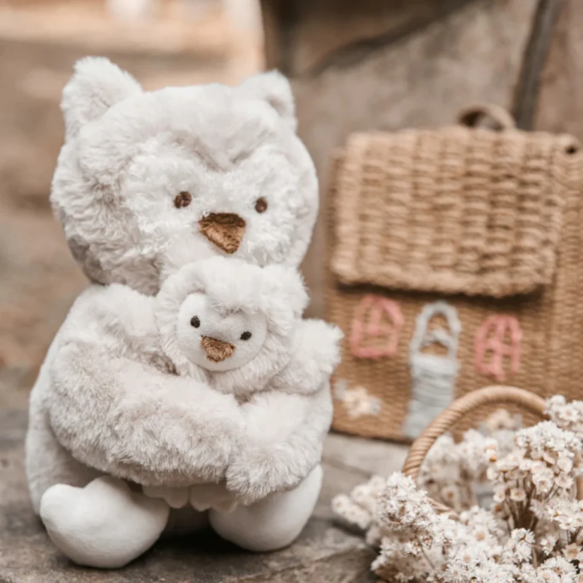 Elegant Baby Mama + Baby Owl Plush Toy Set - Image 5