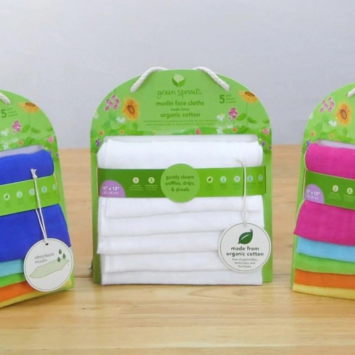 Green Sprouts Muslin Face Cloths Organic 5 PK - Pink - Image 11