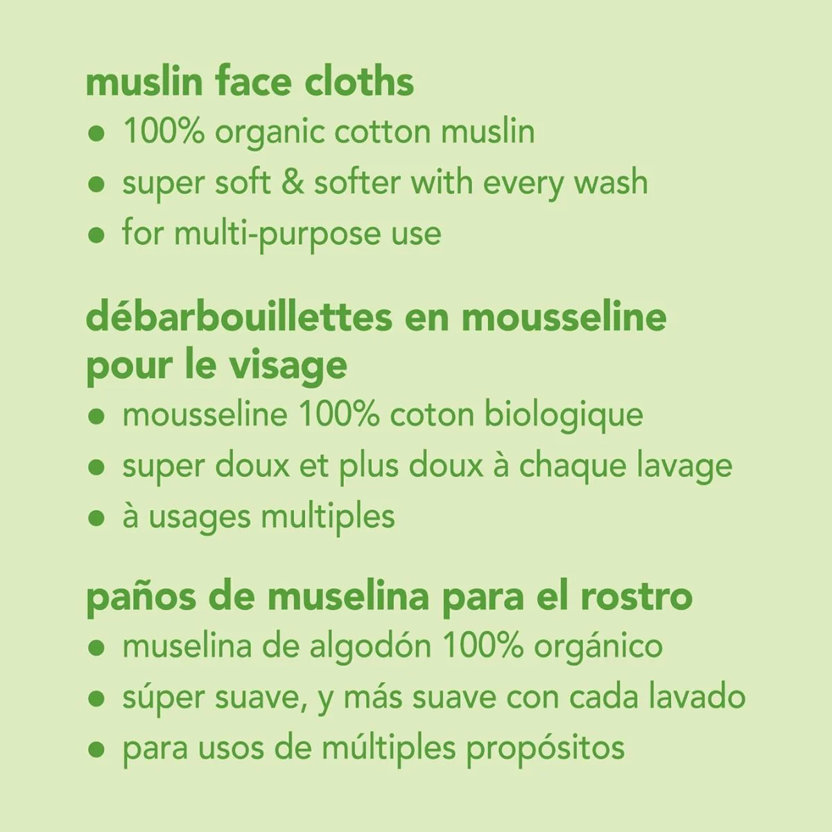 Green Sprouts Muslin Face Cloths Organic 5 PK - Pink - Image 3