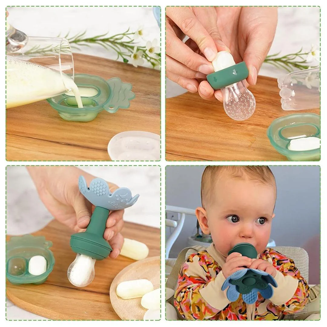 Haakaa Flower Fresh Food Feeder & Cover Set - Pea Green - Image 2